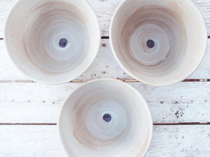 SabineSchmidtPottery Large Ceramic Bowl in White/Blue - Open Shape Devon Ceramics